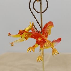 Luke Adams Glass Dragon Ornament Hand Blown Red Orange
